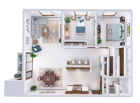 Floor plan for 2 beds, 1 bath, 995 sqft